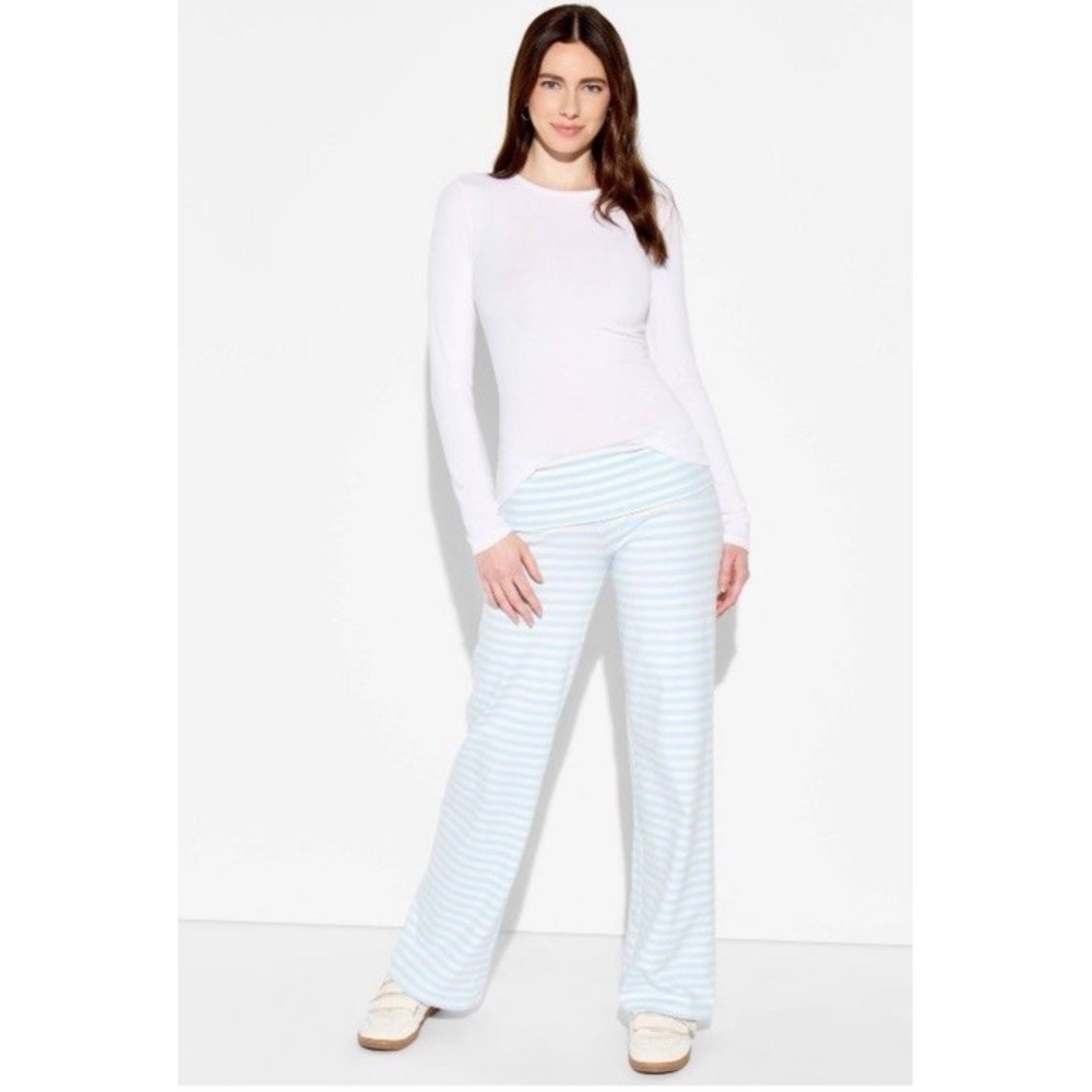Wild Fable Light Blue & White Striped Fold-Over Waist Lounge Pants Small NWT